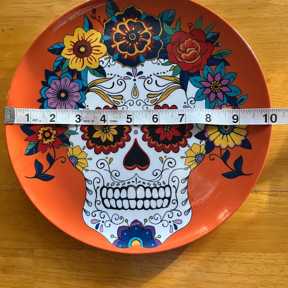 Melamine Day of the Dead Sugar Skull Set of 4 Dinner Plates - Picture 7 of 8